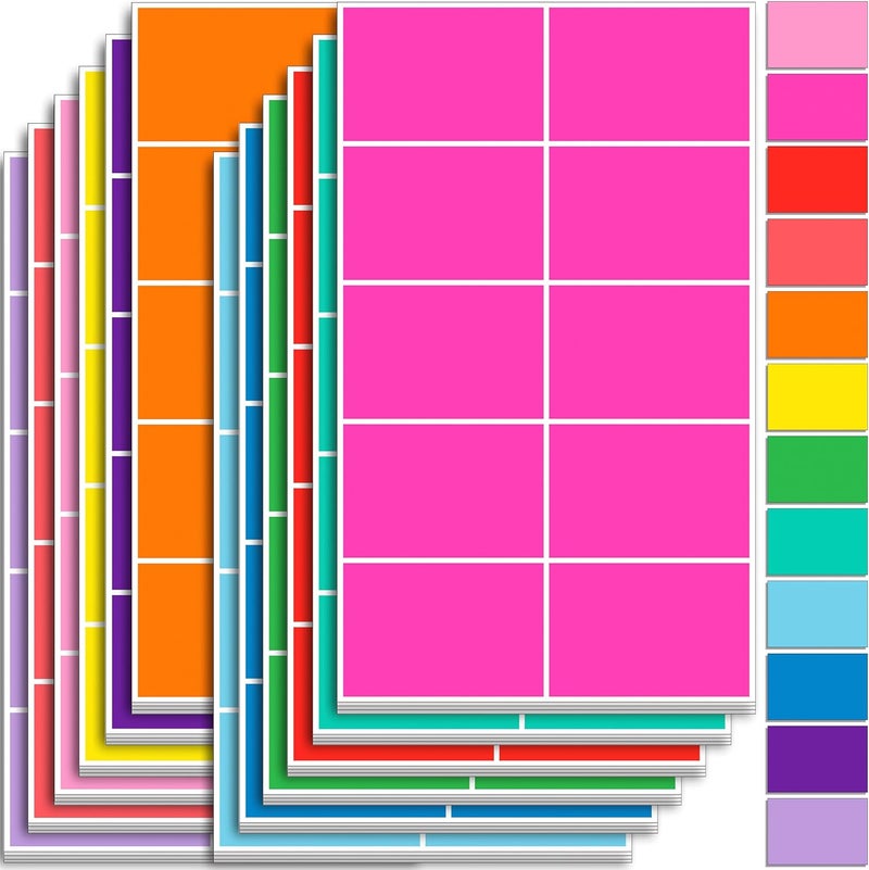 YSHIHE Colored Labels Stickers 3" x 2" Large Color Coding Labels in 12 Assorted Colors Rectangle Name Tags Moving Labels - 480 Pack - Image 1
